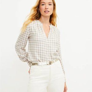 Loft Shimmer Plaid V-Neck Blouse